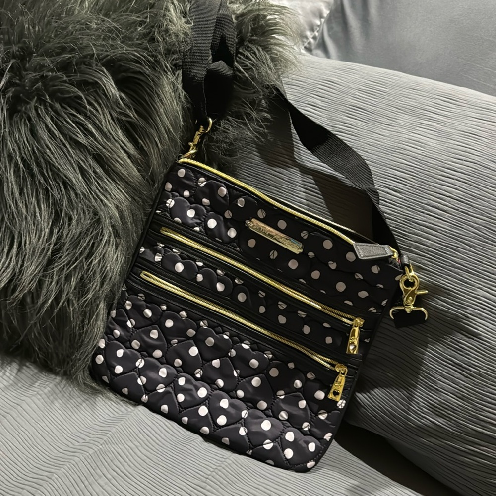 Betsy Johnson Crossbody bag, polkadot, New, multiple zippers